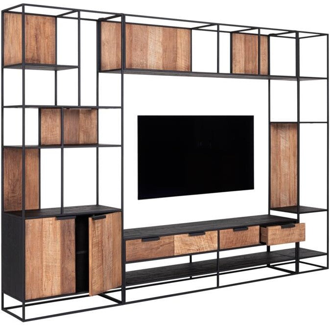 TV Schrank schwarz Naturholz, Fernseheschrank Holz Naturholz, TV Konsole mit Schubladen,  Breite 180 cm