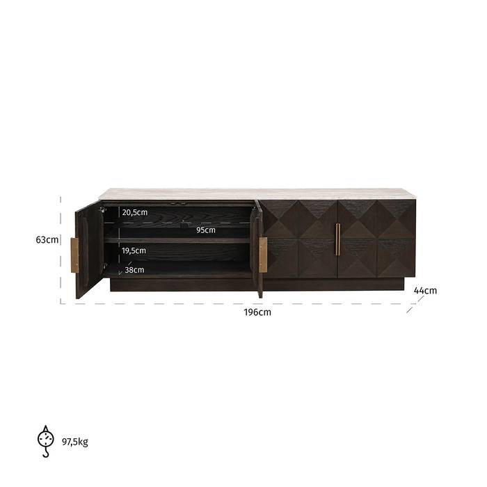 TV Schrank braun, Fernsehschrank braun Eiche furniert, Breite 196 cm