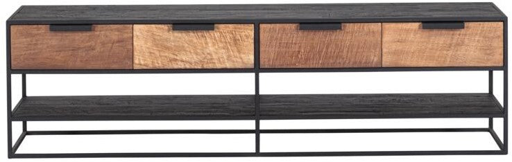 TV Schrank schwarz Naturholz, Fernseheschrank Holz Naturholz, TV Konsole mit Schubladen,  Breite 180 cm