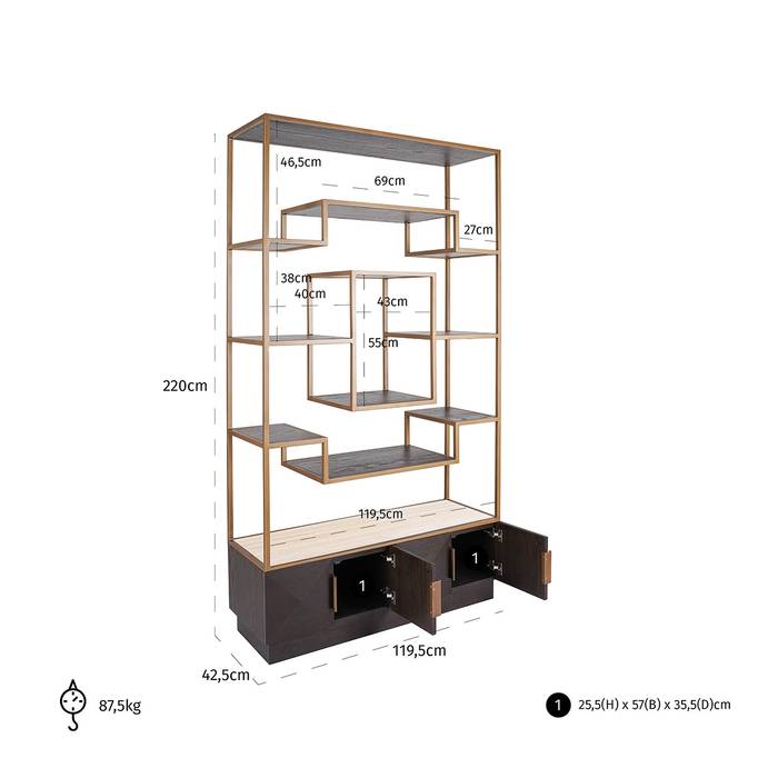 Regal braun, Wohnzimmerregal braun Eiche furniert, Breite 120 cm