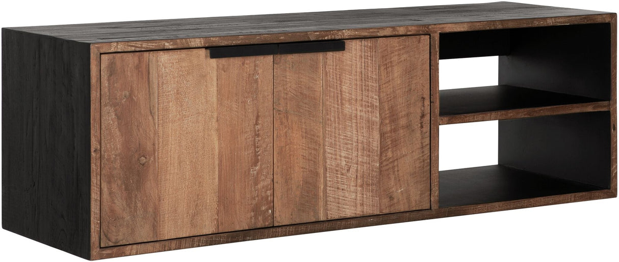 Hängeschrank TV Schrank schwarz Naturholz, Fernseheschrank Holz Naturholz,  Breite 125 cm