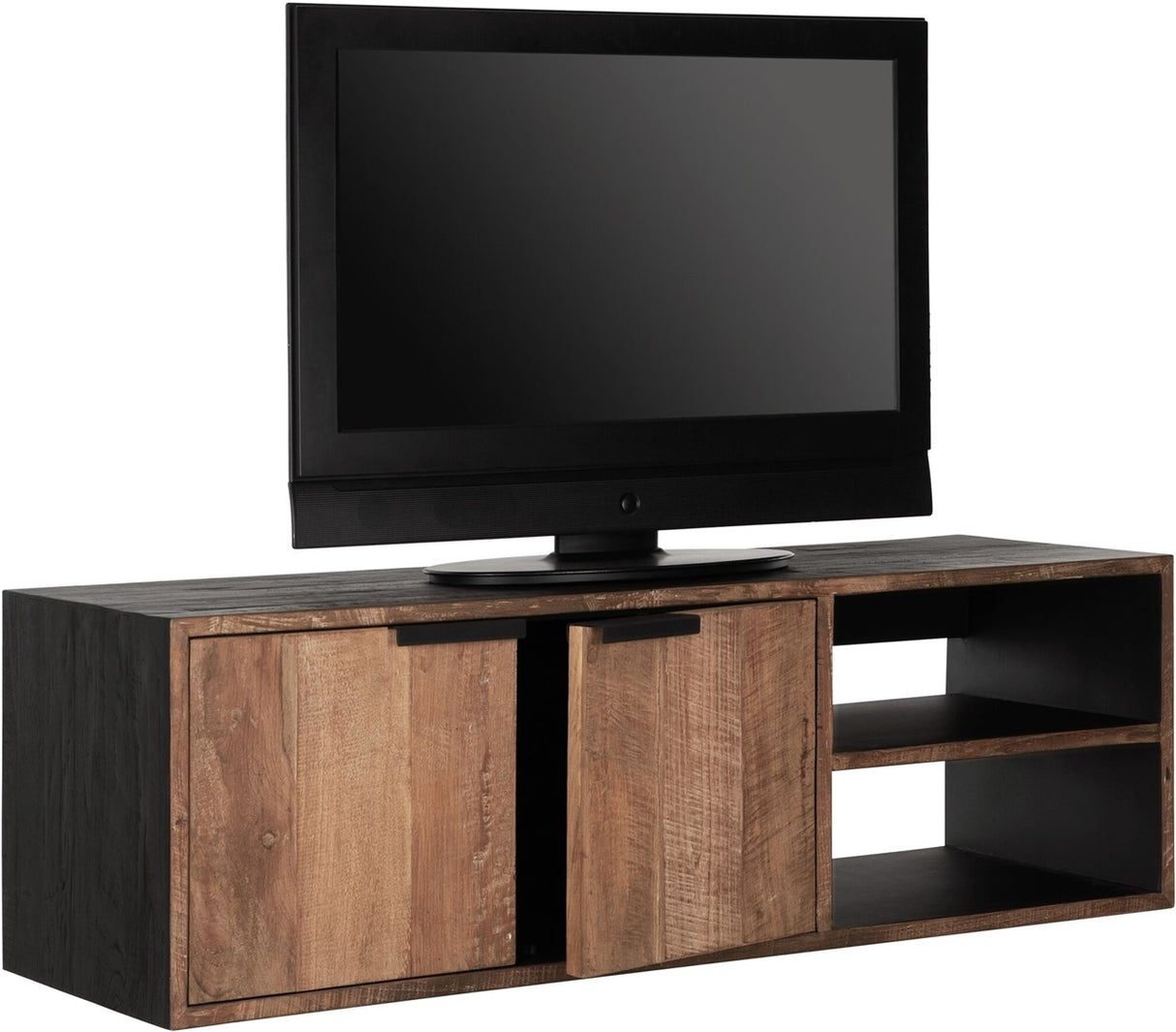 Hängeschrank TV Schrank schwarz Naturholz, Fernseheschrank Holz Naturholz,  Breite 125 cm