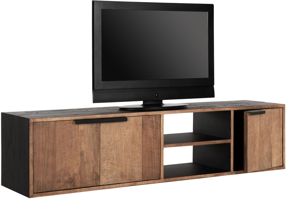 Hängeschrank TV Schrank schwarz Naturholz, Fernseheschrank Holz Naturholz,  Breite 165 cm