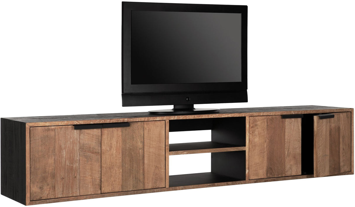 Hängeschrank TV Schrank schwarz Naturholz, Fernseheschrank Holz Naturholz,  Breite 205 cm