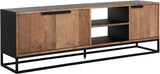 TV Schrank schwarz Naturholz, Fernseheschrank Holz Naturholz, TV Regal Metall-Gestell,  Breite 165 cm