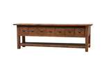 Konsole Teakholz Naturholz, Wandtisch Holz mit Schubladen, Breite 250 cm