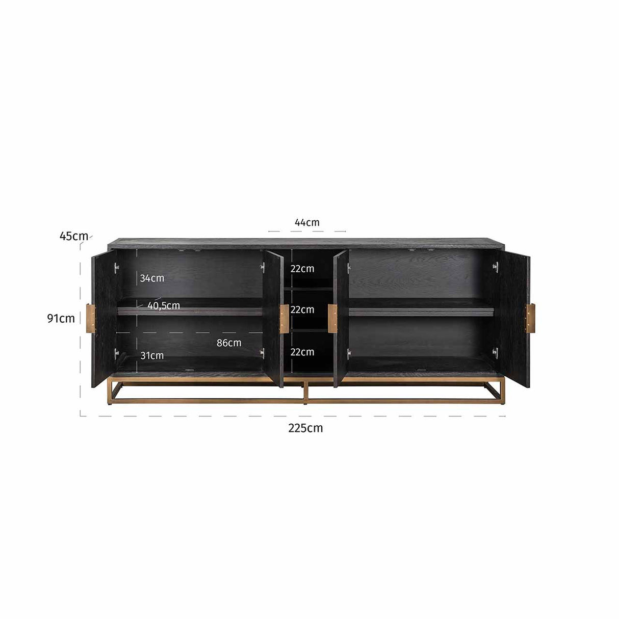 Sideboard Bronze schwarz, Anrichte Bronze-schwarz, Sideboard schwarz Gold, Breite 225 cm