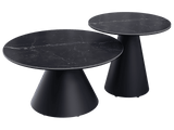 Couchtische anthrazit-grau Marmoroptik Keramik, runder Couchtisch schwarz Keramik, Durchmesser 75 cm