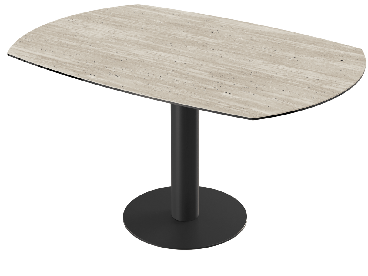 Ausziehtisch Travertin, Tisch Keramik-Tischplatte, runder Esstisch Keramikplatte, Esstisch Travertin rund ausziehbar, Durchmesser 150 cm