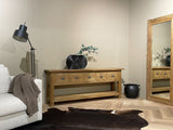 Konsole Teakholz Naturholz, Wandtisch Holz mit Schubladen, Breite 200 cm