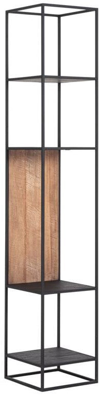 Wohnzimmerschrank schwarz-Naturholz, Wandregal Metall Naturholz-Farbe, Wohnzimmerregal mit Schubladen, Breite 300 cm