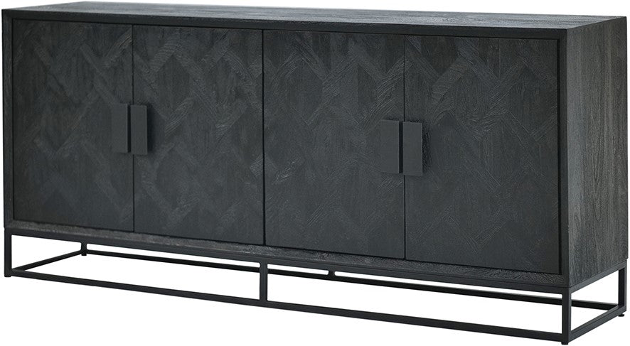 Siedeboard schwarz Holz, Anrichte schwarz Holz, Sideboard Massivholz schwarz,  Breite 195 cm