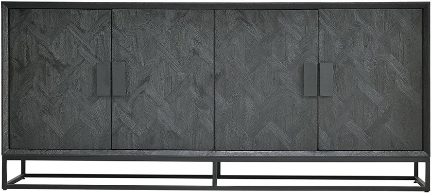 Siedeboard schwarz Holz, Anrichte schwarz Holz, Sideboard Massivholz schwarz,  Breite 195 cm