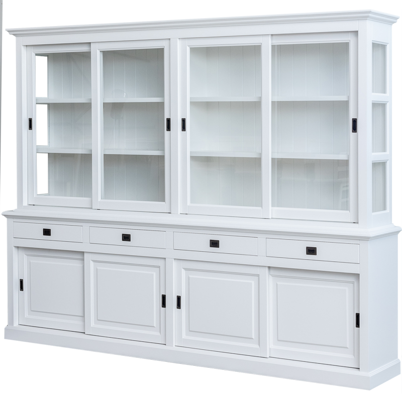 Vitrine weiß Landhaus, Geschirrschrank weiß Landhaus, Vitrinenschrank weiß Landhausstil, Breite 300 cm