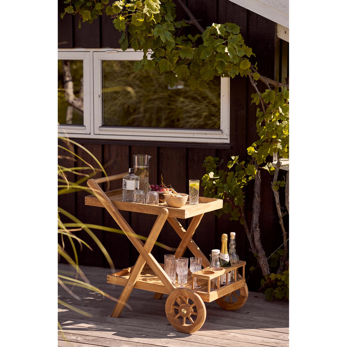 Garten-Servierwagen Holz, Gartentrolley Holz