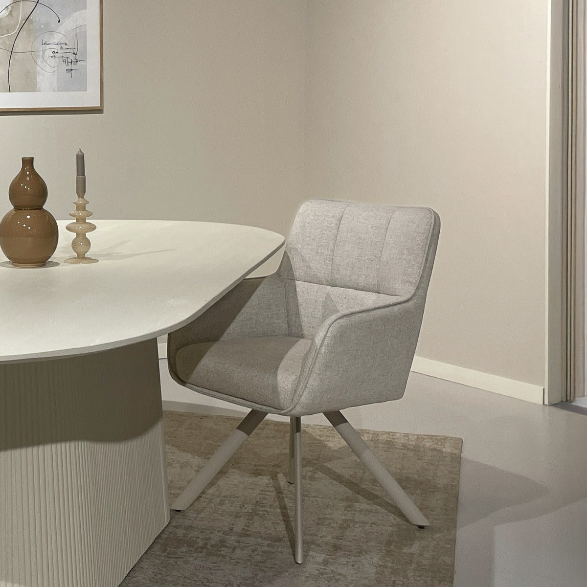 Stuhl beige Stuhlbeine drehbar,  Esszimmerstuhl Farbe beige-Sand, Stuhl Federkern,  Breite 62 cm