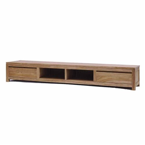 TV Schrank Teakholz Naturholzfarbe 240 cm, Fernsehschrank Massivholz mit Schublade Naturholz-braun, Länge 240 cm