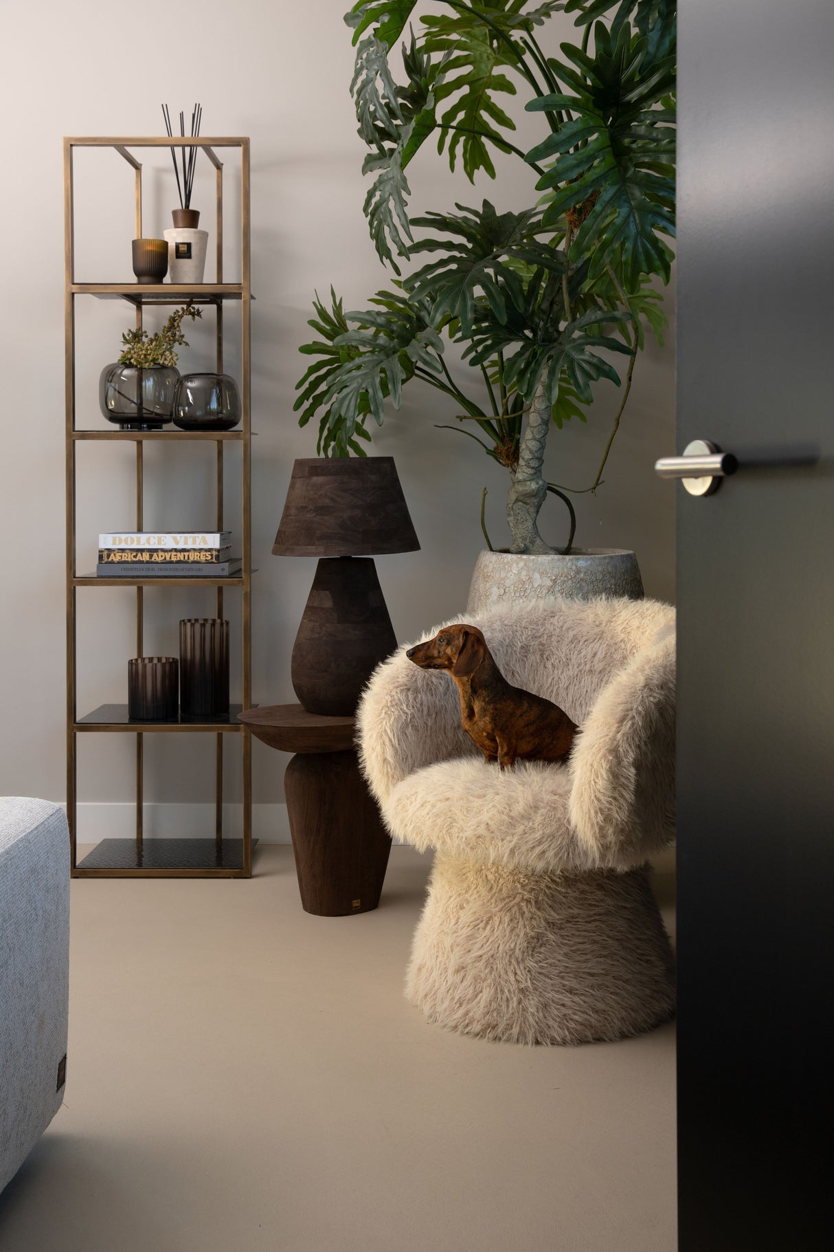 Stuhl beige Felloptik, Esszimmerstuhl beige