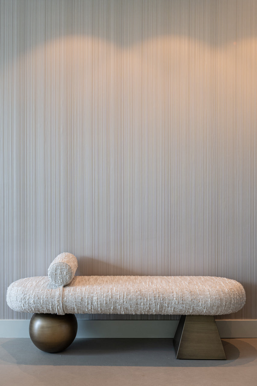Sitzbank beige-Bronze, Schlafzimmerbank beige-Gold, Breite 148 cm