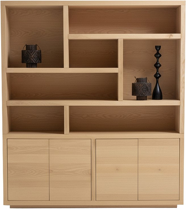 Bücherschrank Eiche furniert, Wohnzimmerschrank Eiche-Natur, Breite 200 cm