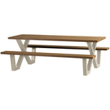 Gartentisch mit Sitzbank braun-beige, Picknick-Sitzgruppe braun, Tisch-Bank beige. Länge 206 cm