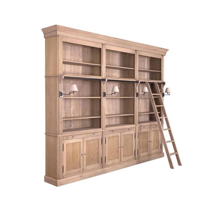 Bücherschrank Eiche mit Beleuchtung, Geschirrschrank Eiche Landhausstil, Schrank mit Beleuchtung Landhaus, Breite 318 cm