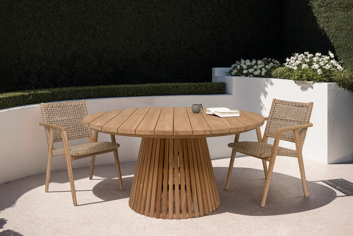 Gartentisch rund Holz Teak, runder Gartentisch Massivholz, Durchmesser 120 cm
