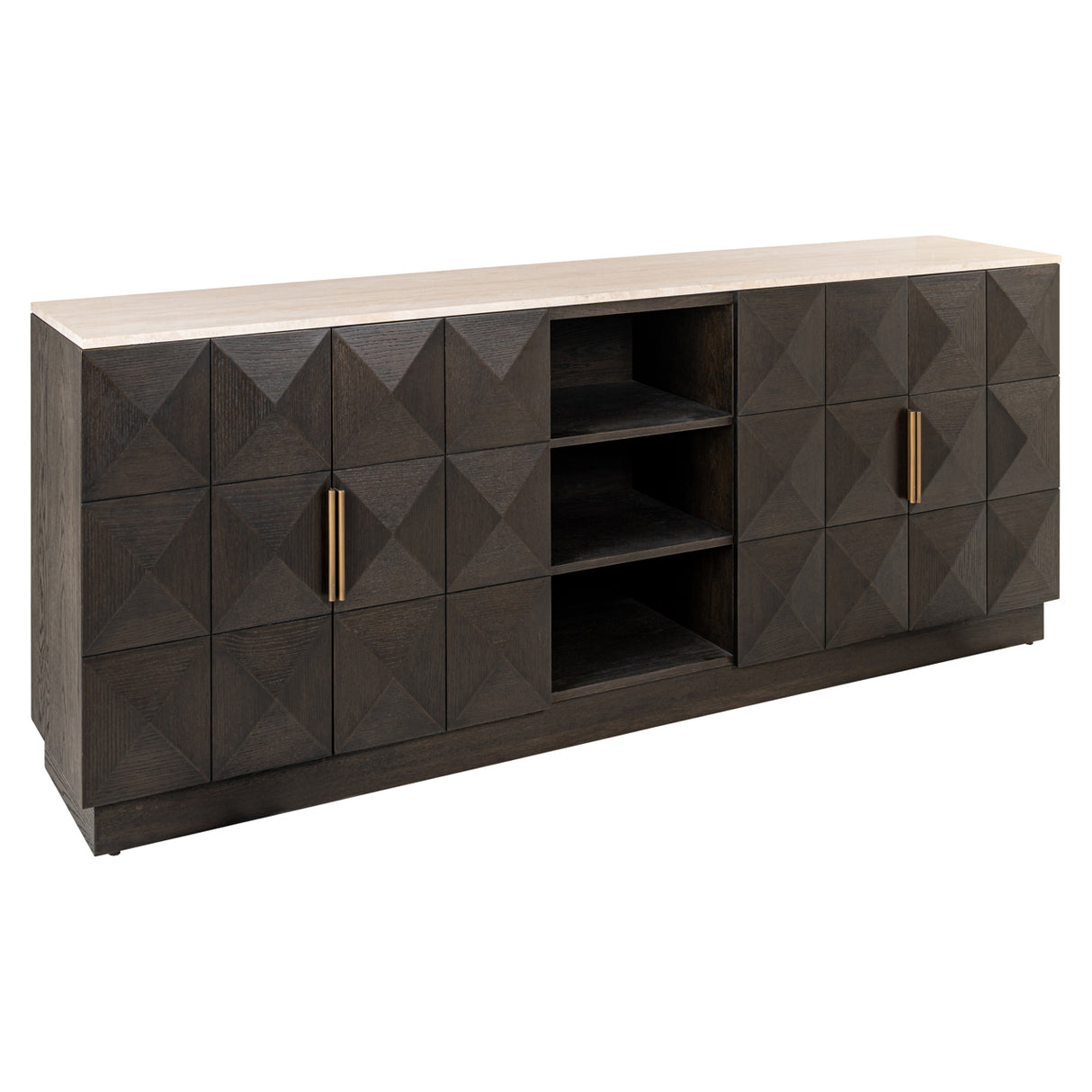Sideboard braun Eiche furniert, Anrichte braun Travertins, Breite 225 cm
