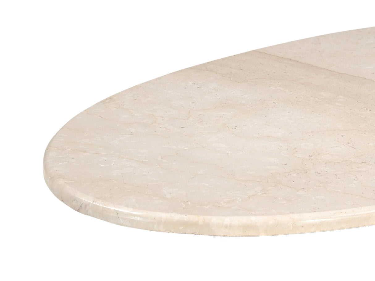 Couchtisch oval Marmor-Tischplatte beige , ovaler Couchtisch beige-braun, Länge 120 cm