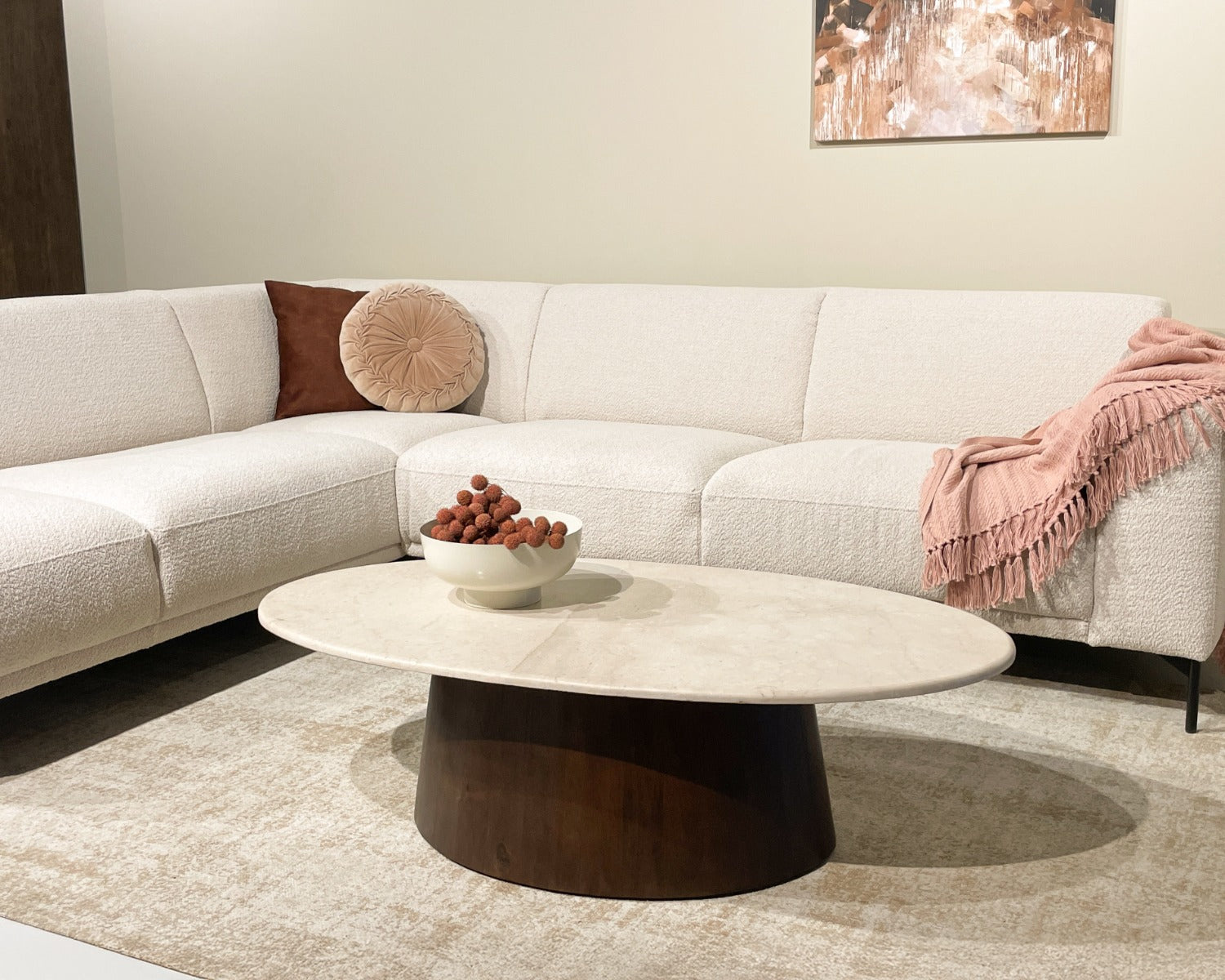 Couchtisch oval Marmor-Tischplatte beige , ovaler Couchtisch beige-bra – Richhome