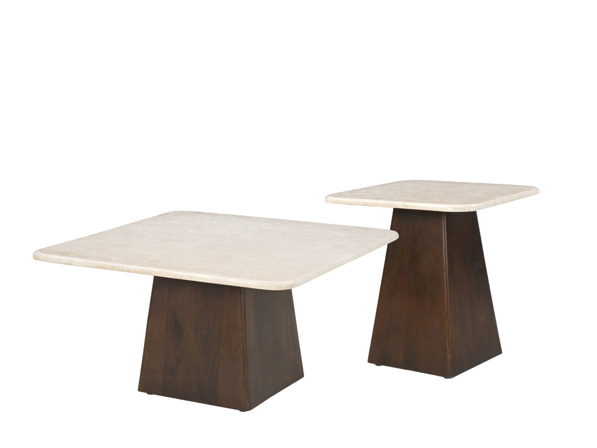 Couchtisch Marmor-Tischplatte beige-weiß , Couchtisch beige-braun, Maße 75x75 cm