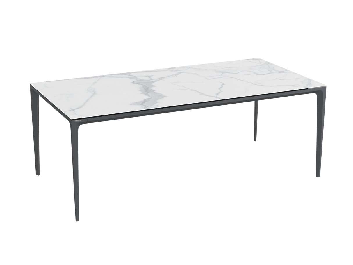 Outdoor Esstisch weiß-grau-anthrazit, Gartentisch weiß Marmoroptik, Keramik Gartentisch grau-weiß Marmoroptik, Maße 200 cm