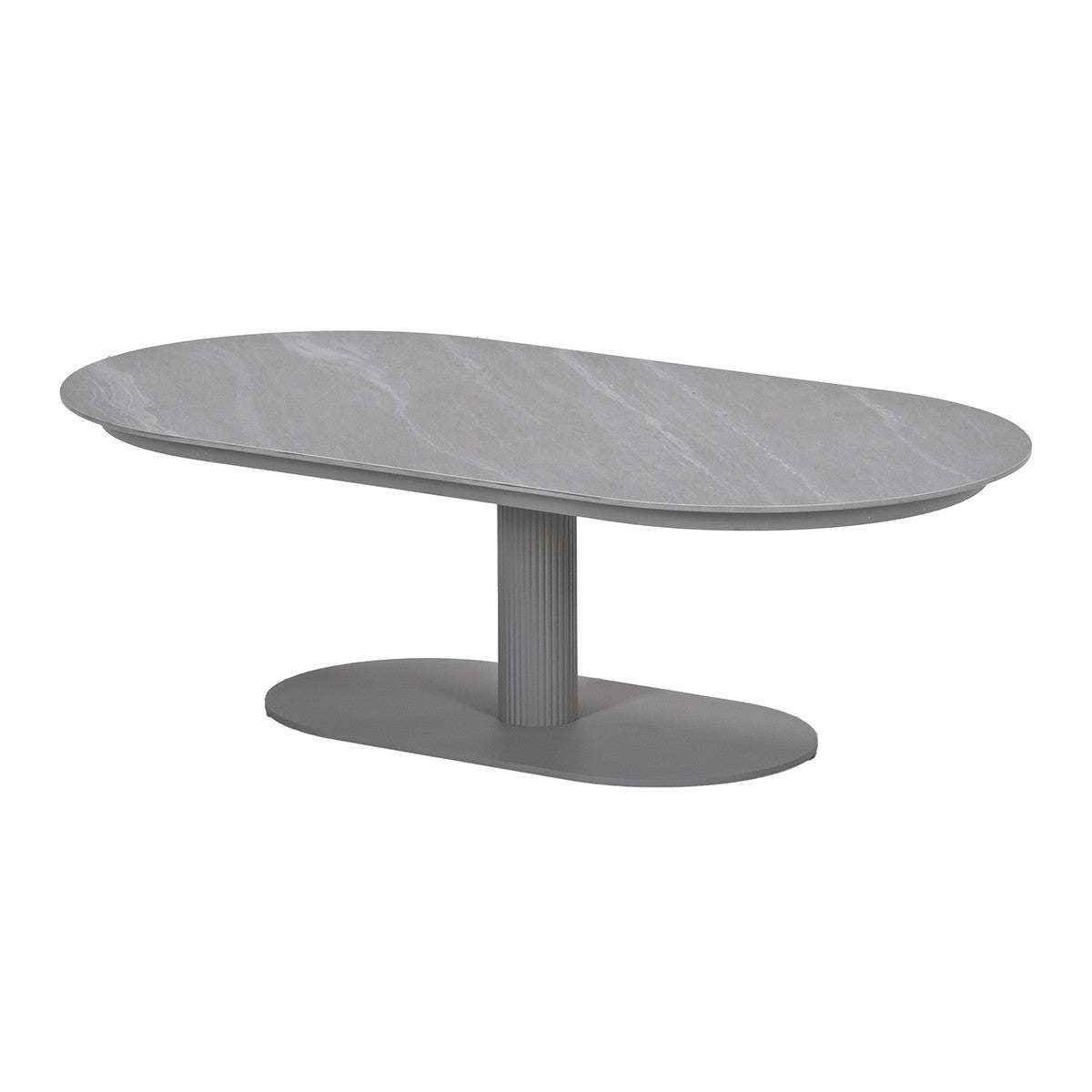 Loungetisch grau Keramik, Garten Couchtisch oval Keramik, Länge 130 cm