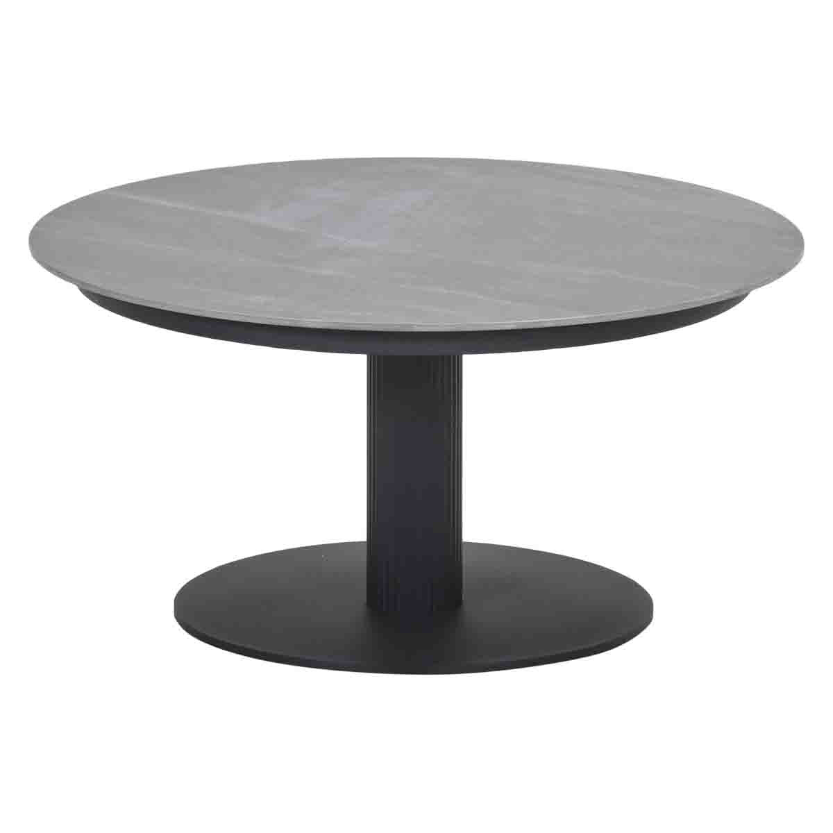 Loungetisch schwarz-grau Keramik, Garten Couchtisch rund, Durchmesser 80 cm