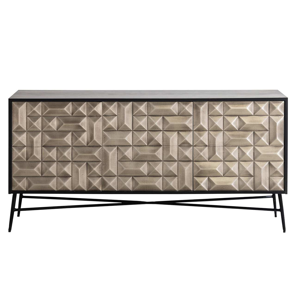 Sideboard Silber-schwarz, Anrichte Silber schwarz, Breite 160 cm