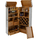 Barschrank Silber, Barschrank auf Rädern, Breite 64-130 cm