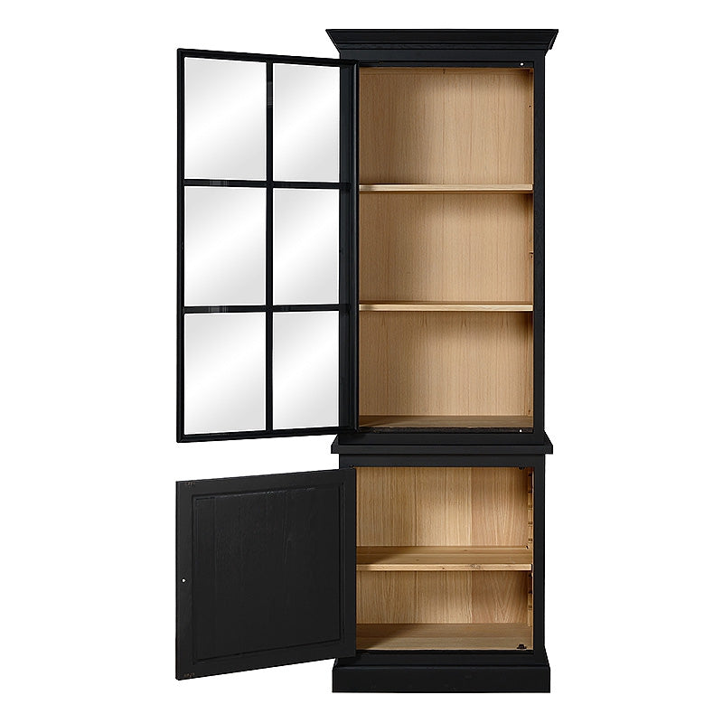 Vitrine schwarz Eiche massiv Landhaus, Geschirrschrank Eiche, Schrank schwarz Eiche Landhausstil, Breite 115 cm