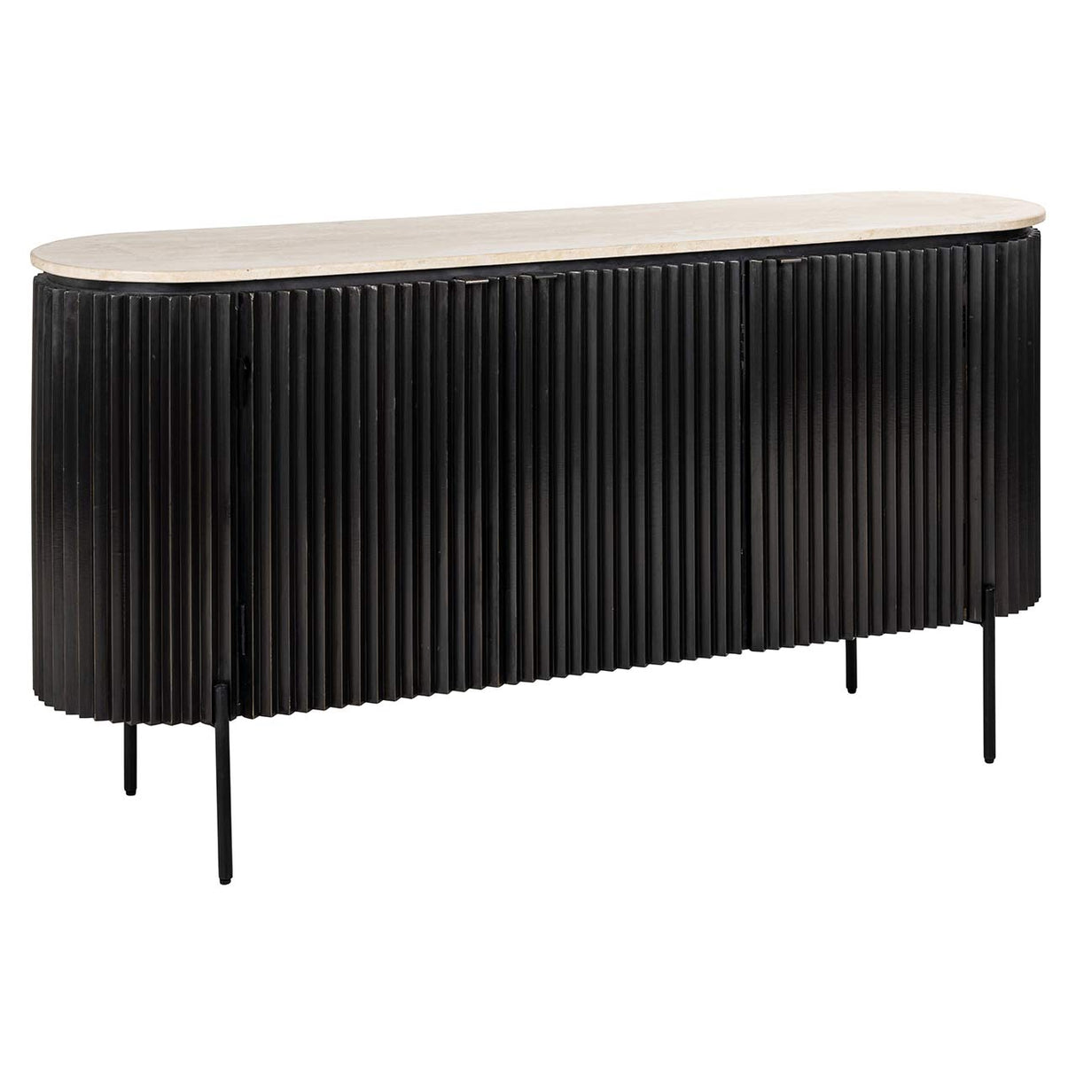Sideboard Stein Travertin schwarz,  Anrichte schwarz Eiche furniert, Breite 160 cm