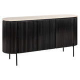 Sideboard Stein Travertin schwarz,  Anrichte schwarz Eiche furniert, Breite 160 cm