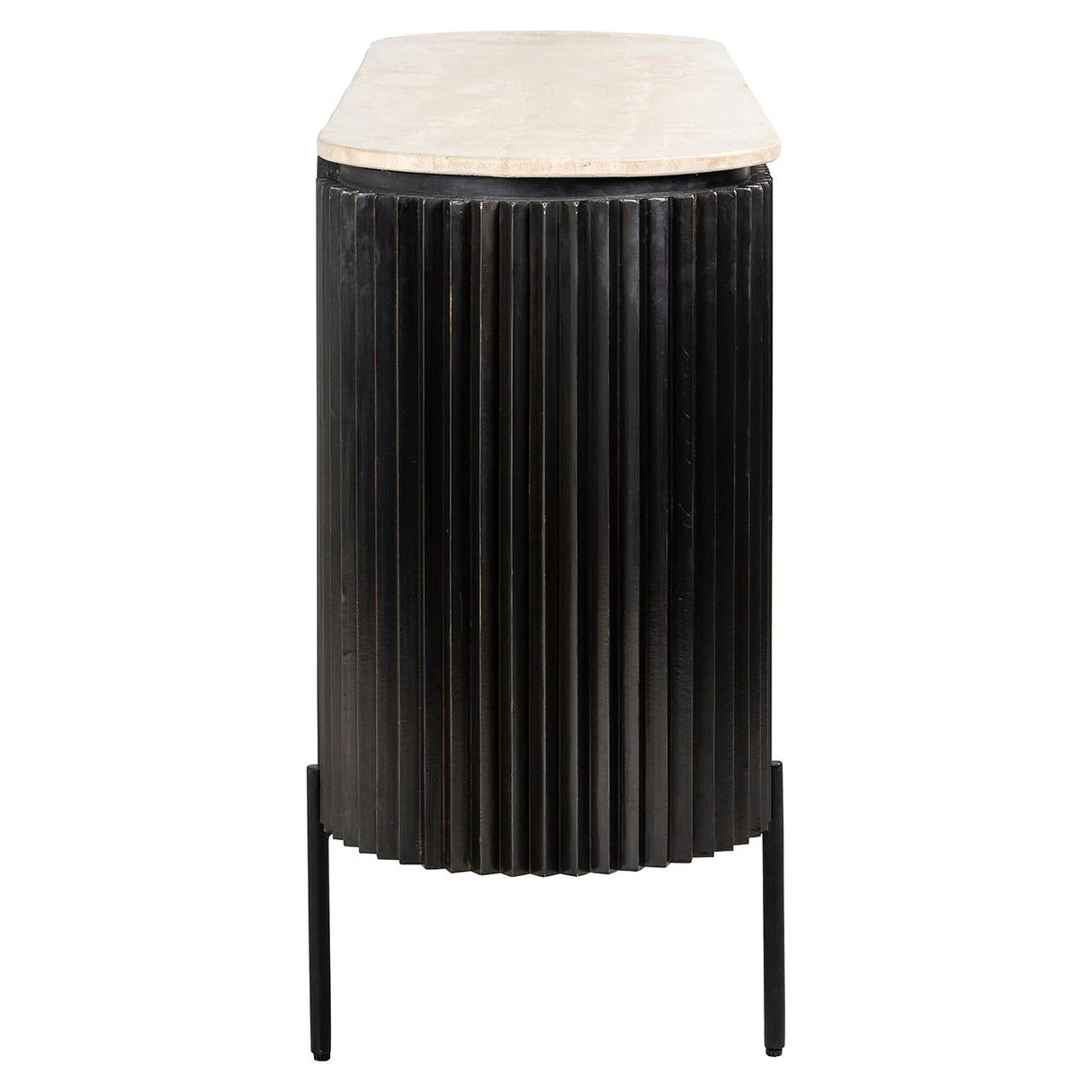 Sideboard Stein Travertin schwarz,  Anrichte schwarz Eiche furniert, Breite 160 cm