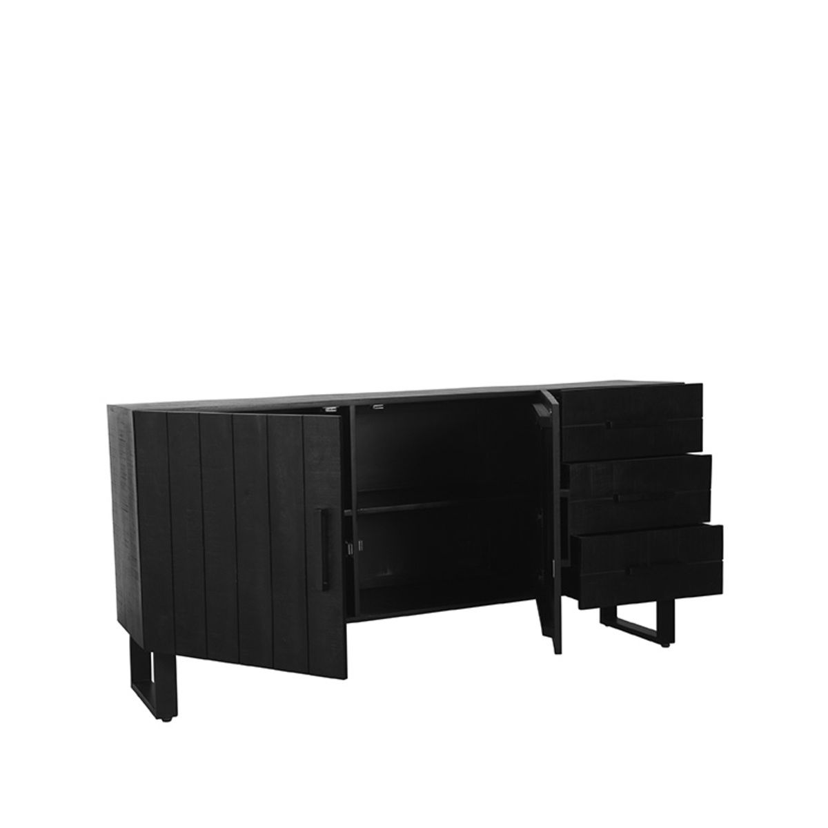 Sideboard schwarz Massivholz, Anrichte schwarz Holz, Breite 178 cm