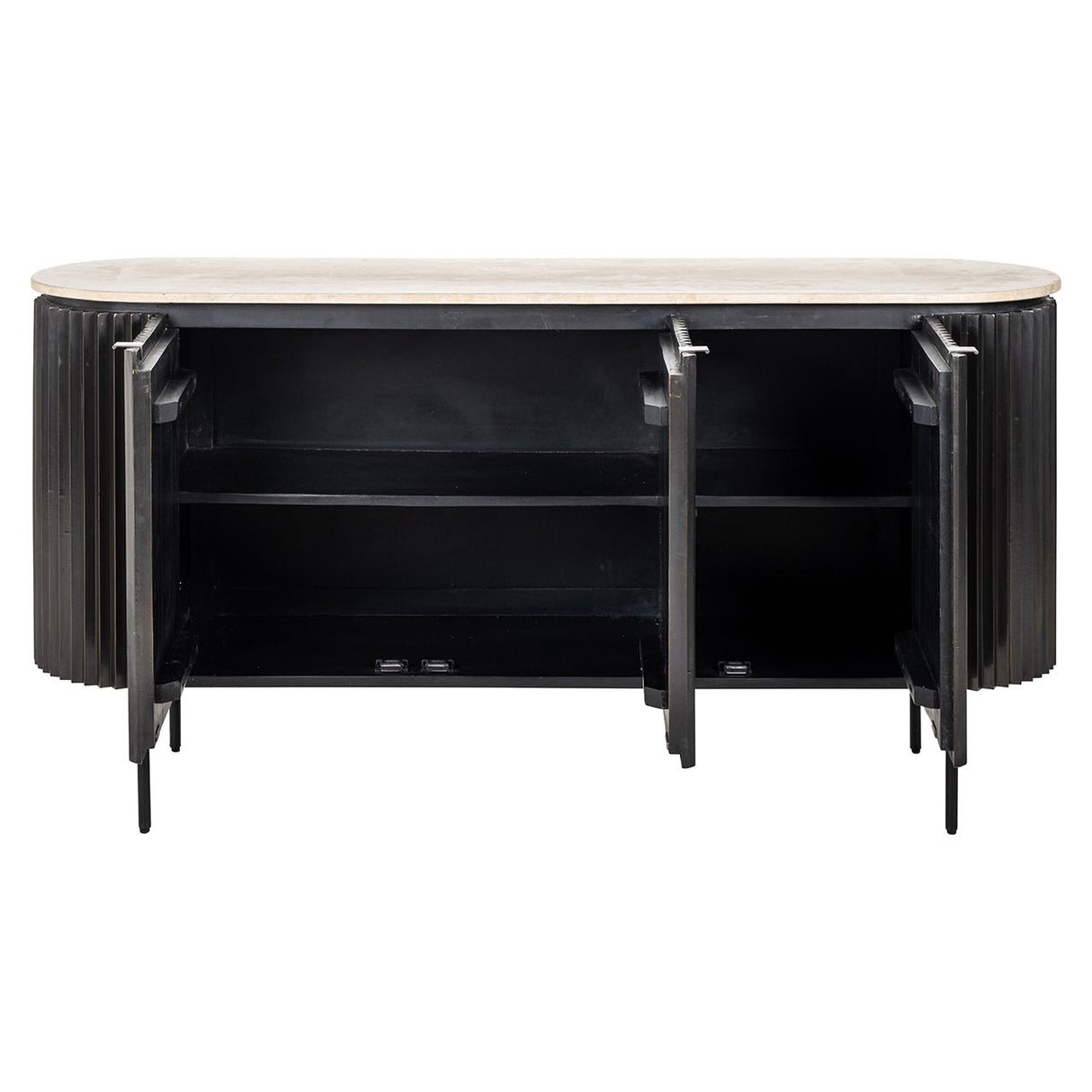 Sideboard Stein Travertin schwarz,  Anrichte schwarz Eiche furniert, Breite 160 cm