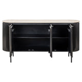 Sideboard Stein Travertin schwarz,  Anrichte schwarz Eiche furniert, Breite 160 cm
