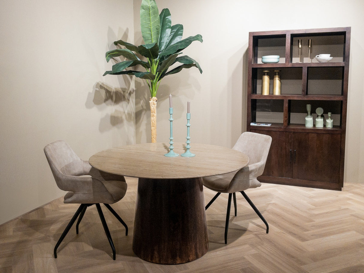 Esstisch rund Travertin-Tischplatte beige , runder Tisch beige-braun, Durchmesser 130 cm