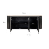 Sideboard Stein Travertin schwarz,  Anrichte schwarz Eiche furniert, Breite 160 cm