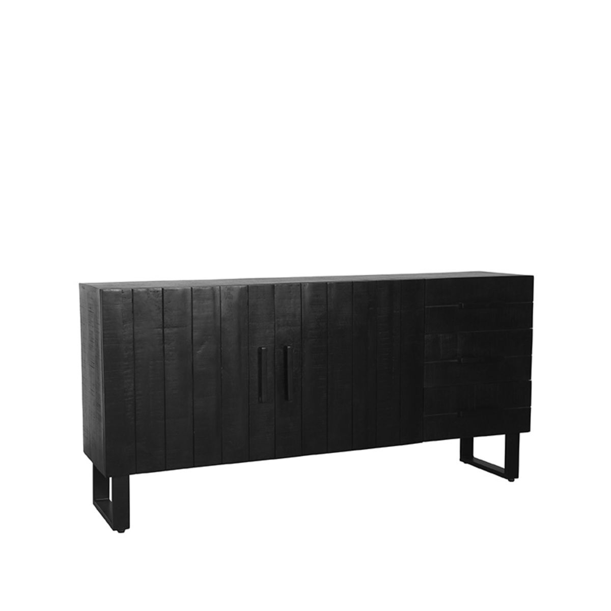 Sideboard schwarz Massivholz, Anrichte schwarz Holz, Breite 178 cm