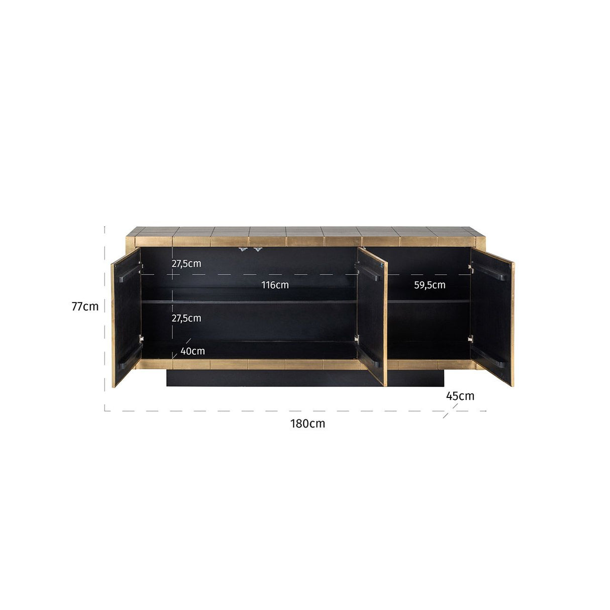 Sideboard Gold, Anrichte Gold antik, Breite 180 cm