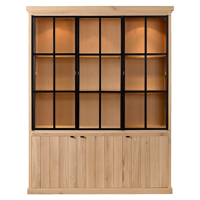 Vitrine Eiche massiv Landhaus, Geschirrschrank Eiche Landhausstil, Schrank Landhaus, Breite 180 cm