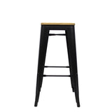 Metall-Hocker schwarz Holz Sitzfläche, Barhocker Industriedesign schwarz, Sitzhöhe 76 cm