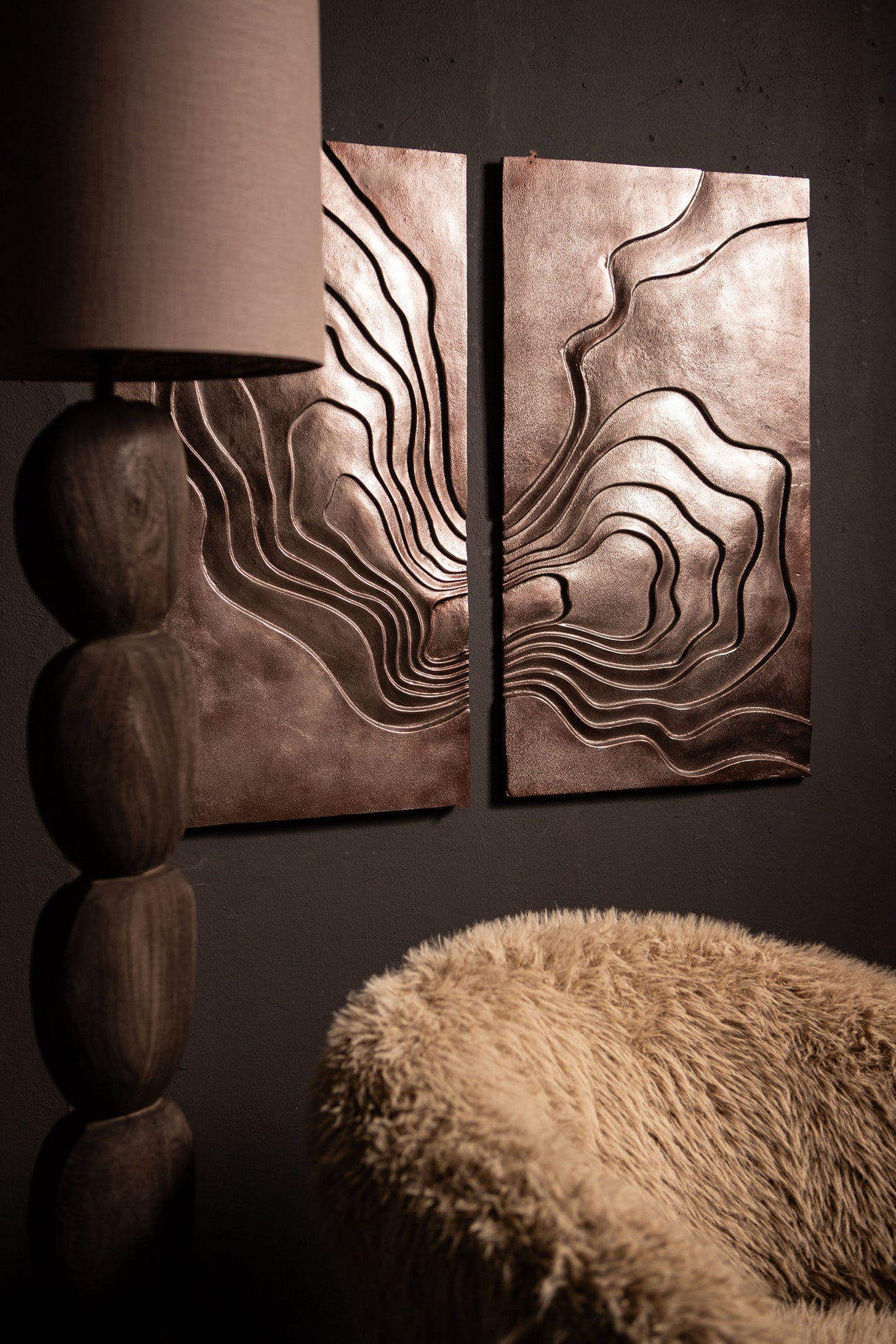 Wandpanel Bronze, Wandbild 2er Set, Maße 100x90 cm